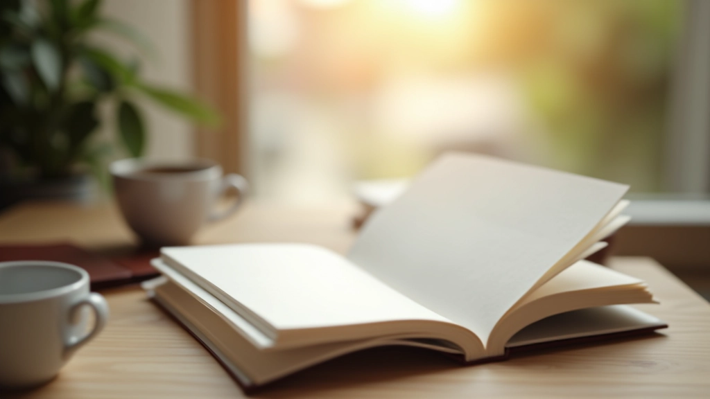 Psací stůl s otevřeným notebookem a hrnkem kávy, ranní přirozené světlo